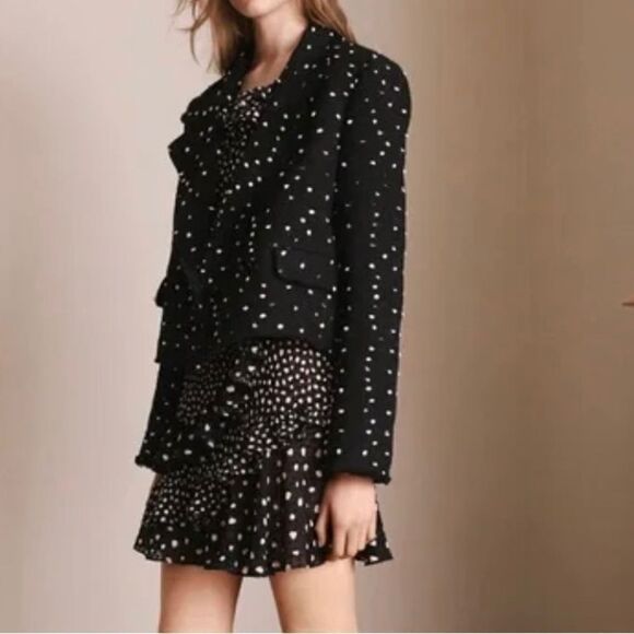 Rebecca TAYLOR Black White Dot Ruffle Long Sleeve Silk Crepe Dress size 2 
NWT - Picture 3 of 17